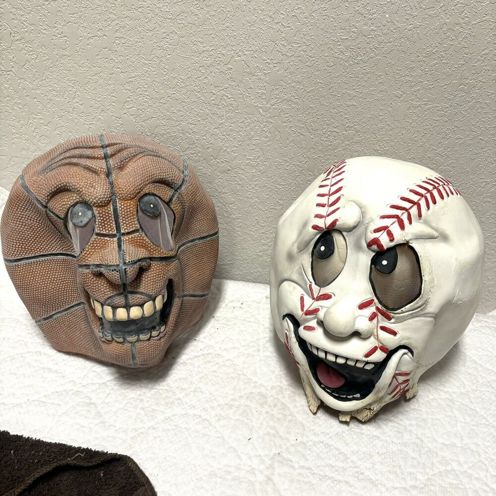 Vintage Lot Of 2 Easter Unlimited Baseball & Basketball Latex Halloween Mask